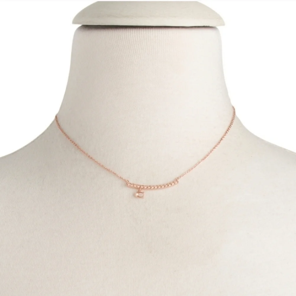 💛🔹️Coach🔹️ signature pave Bar C Charm Necklace Rose Gold - Picture 3 of 5